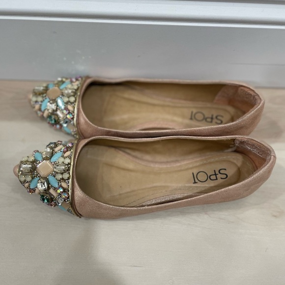 Spot Flats Made in Brazil Women's 6 Tan Bejeweled Aqua Turquoise Tan - Picture 3 of 12